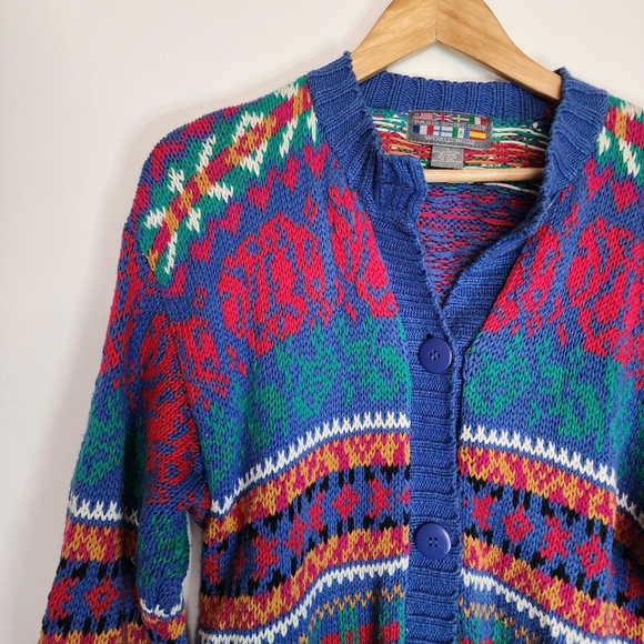 Vintage 80s bold print cardigan sweater - Picture 3 of 4